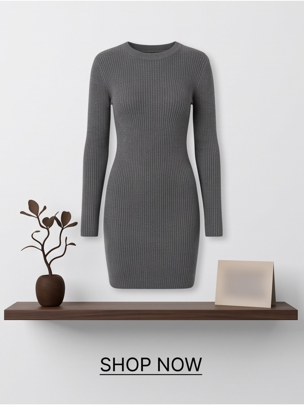 Lily Morgan Women’s Gray Ribbed Knit Sweater Dress Long Sleeve